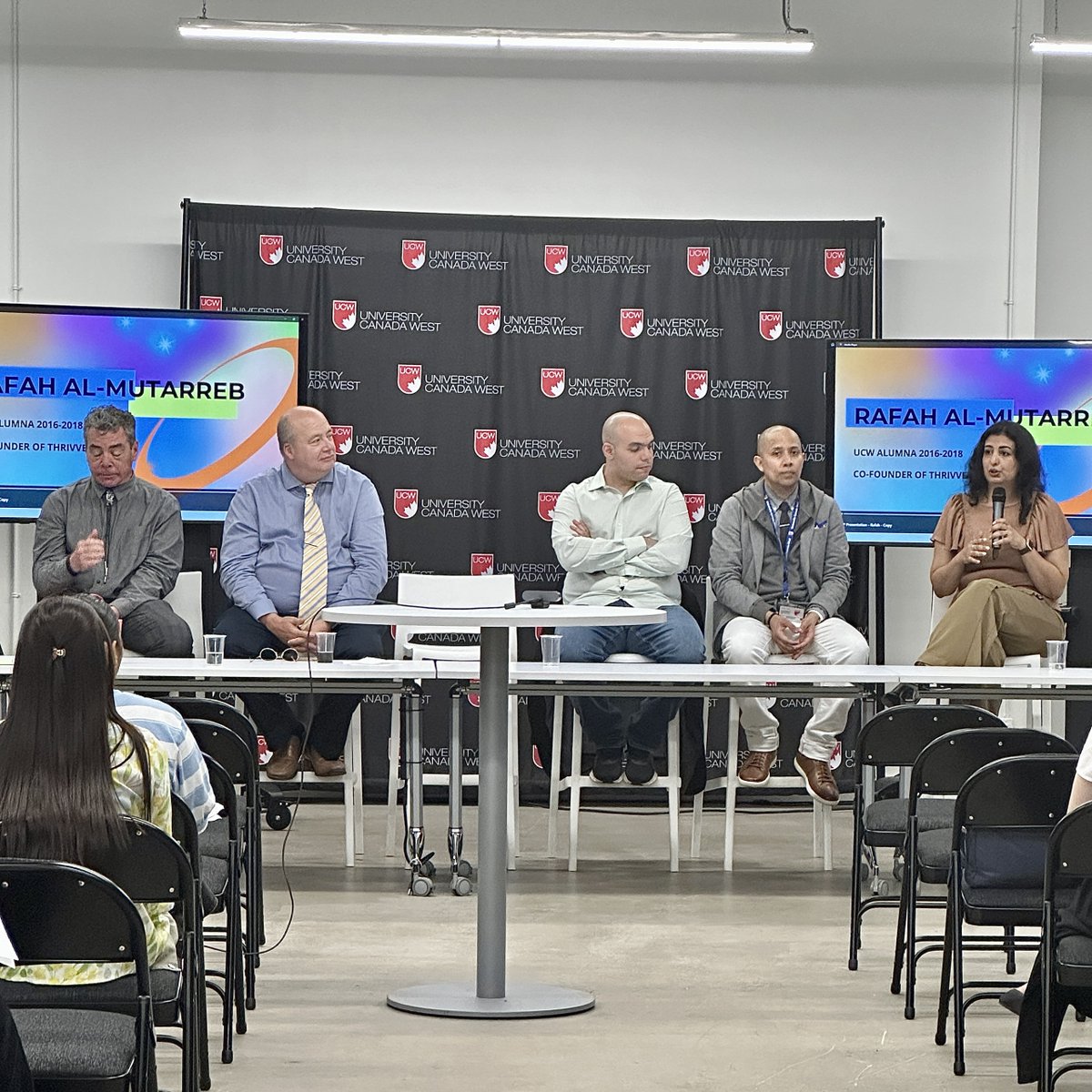 ucanwest's tweet image. 🚀 Hey UCW, we had the pleasure of hosting insightful talks from UCW alumni Rafah Al-Mutarrab and Ahmed Hisham, who shared their experiences as former UAP and MBA students. Their journeys provided invaluable perspectives for our new UAP students. 🎓✨

#AcademicTalks #UCWAlumni