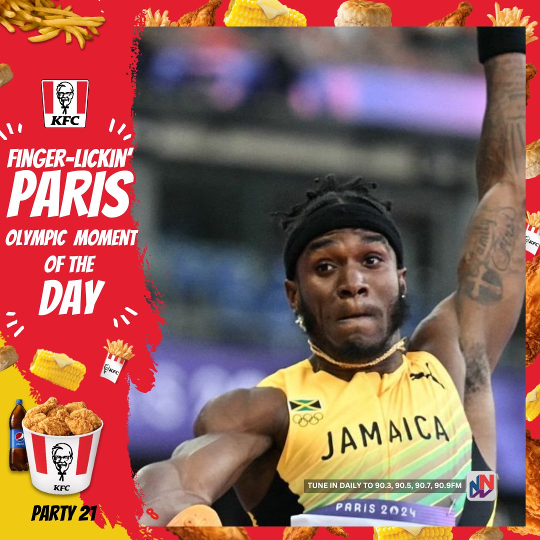 NationwideRadio's tweet image. #MofD: In the @kfcjamaica Finger Lickin’ Good Olympic moment of the day, Jamaica's medals galore!

Wayne Pinnock's silver in the long jump is Jamaica's 92nd medal in Olympic history.

Jamaica now has four medals in Paris, three coming in field events.

#Paris24 #KFC #NNNinParis