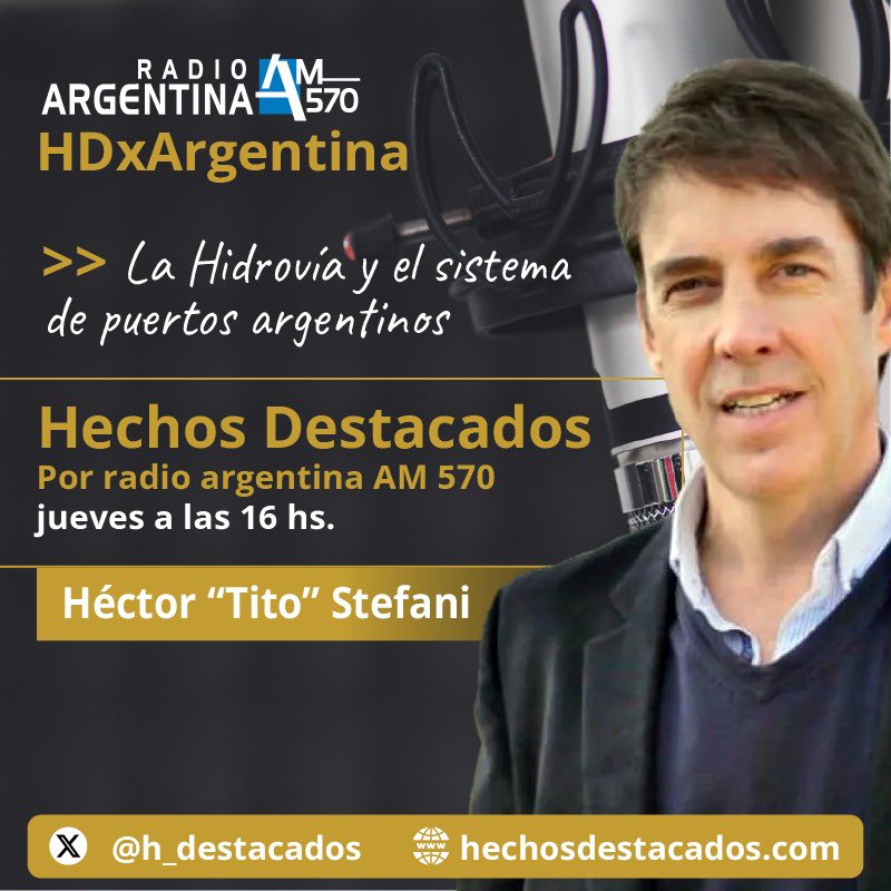 🎙️ Este jueves a las 16, conversaremos con Héctor “Tito” Stefani (<a href="/Titostefani/">Tito Stefani</a>): “La Hidrovía y el sistema de puertos argentinos”

Con <a href="/hernanmaurette/">Hernán Maurette</a> <a href="/charlymusic/">charlymusic</a> <a href="/SantiagoArganin/">Santi 🇦🇷</a> 

📻 Por @ArgentinaAm570