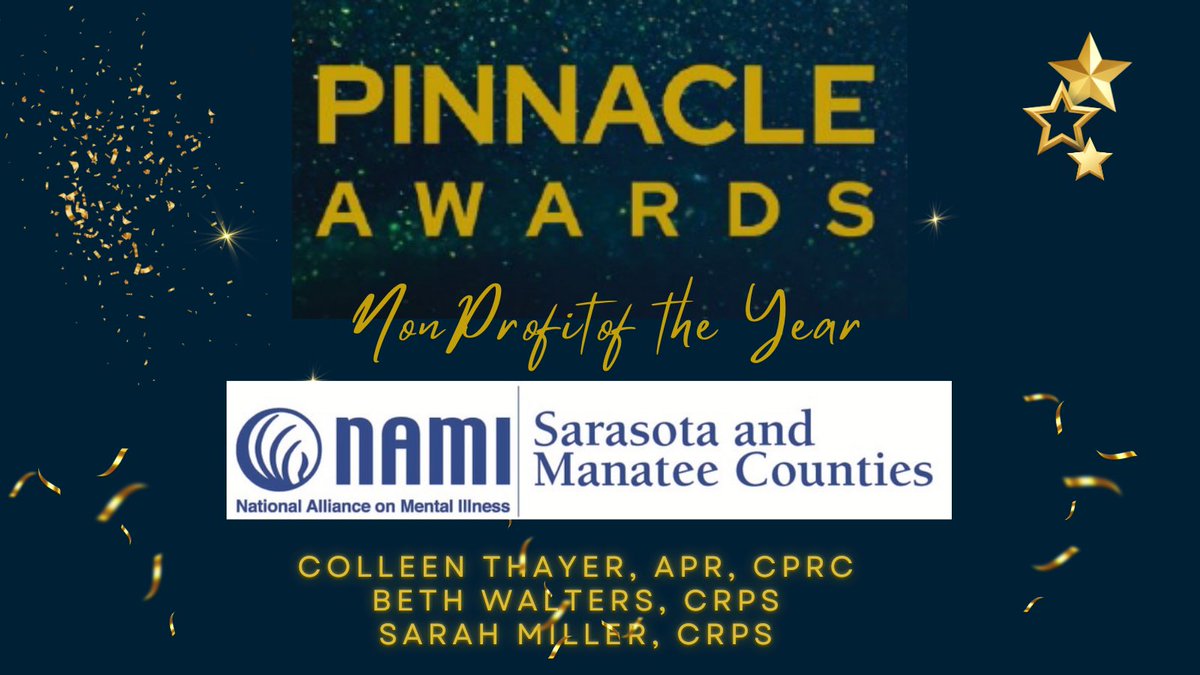FPRA (@fpra) on Twitter photo Congrats to our inaugural Pinnacle Award Winner <a href="/NAMISRQMANATEE/">NAMI Sarasota & Manatee Counties</a> for being named Non-Profit of the Year.
NAMI utilized its expertise in peer support to create and launch an innovative training program that promotes wellness and recovery, and strategically enhances the workforce. Congrats to our inaugural Pinnacle Award Winner <a href="/NAMISRQMANATEE/">NAMI Sarasota & Manatee Counties</a> for being named Non-Profit of the Year.
NAMI utilized its expertise in peer support to create and launch an innovative training program that promotes wellness and recovery, and strategically enhances the workforce.
