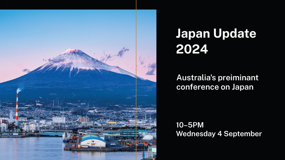 Announcing Japan Update 2024!

Join Australia’s preeminent conference on Japan on 4 September, either in person at the ANU or via the YouTube livestream. Gain expert insights into Japan’s economy, foreign policy, and energy policy.

Register FREE now ➡️ bit.ly/3y5WRc7