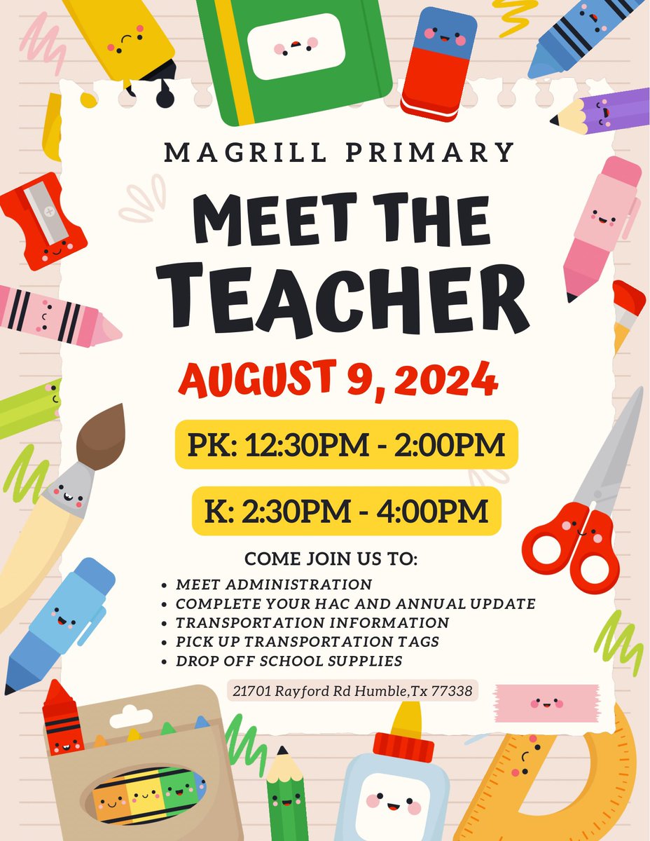 Magrill_AISD's tweet photo. Join us this Friday for Meet the Teacher! 👩🏻‍🏫 We look forward to seeing all our families and little Mustangs. https://t.co/gfMcUdaXG5