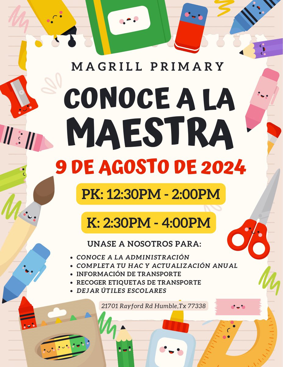 Magrill_AISD's tweet photo. Join us this Friday for Meet the Teacher! 👩🏻‍🏫 We look forward to seeing all our families and little Mustangs. https://t.co/gfMcUdaXG5