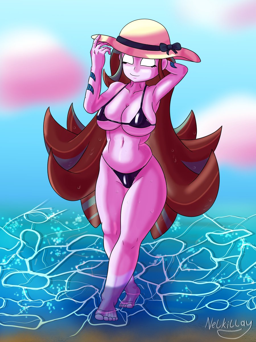 nelkillay's tweet image. 💜I finally drew summer-themed art!💜
And I made 2 versions of it: Midday and Sunset
#limu #limulady #fnflimu