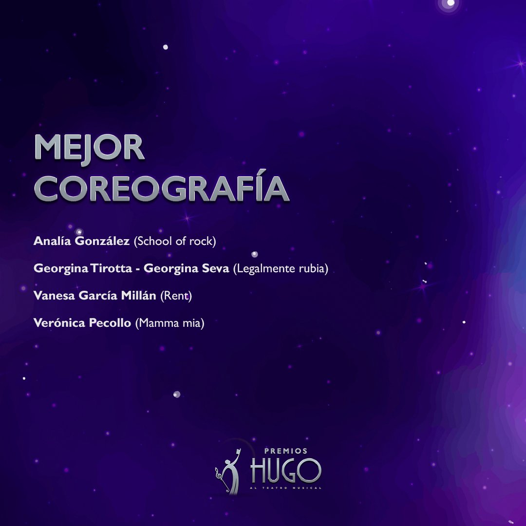 Nominaciones a MEJOR COREOGRAFÍA
Premios Hugo - Temporada 2023-2024

#premioshugo #premios #teatromusical #teatro #espectaculos
#musicaltheatre #awards #shows