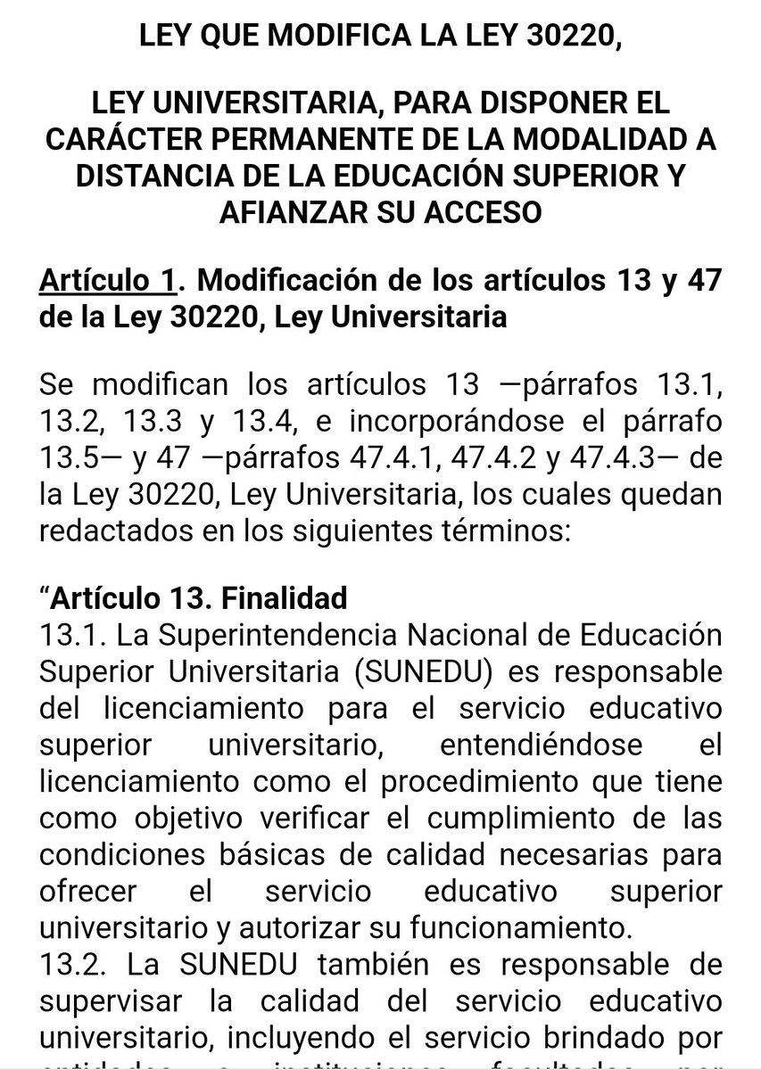 LiderAwajun's tweet photo. El congreso aprueban ley #30220 para disponer el carácter permanente de la modalidad educativa superior a Distancia y afianzar su acceso. https://t.co/1WZVEatWXW