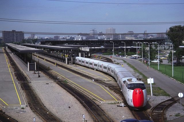 Aug 6, 1974: <a href="/CNRailway/">Canadian National</a> introduces Turbo Train service between Montreal and Ottawa with one daily (except Sunday) round trip. In early 1975, this increased to two daily round trips. The Turbos were no longer listed in this service in the October 1975 timetable. 1/2