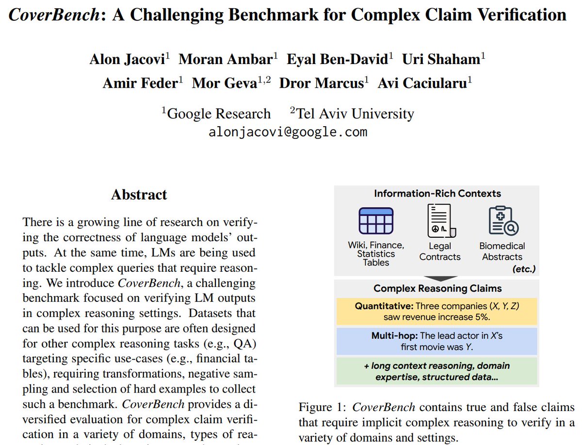 Google presents CoverBench: A Challenging Benchmark for Complex Claim Verification

Provides a significant challenge to current models with 
large headroom

arxiv.org/abs/2408.03325