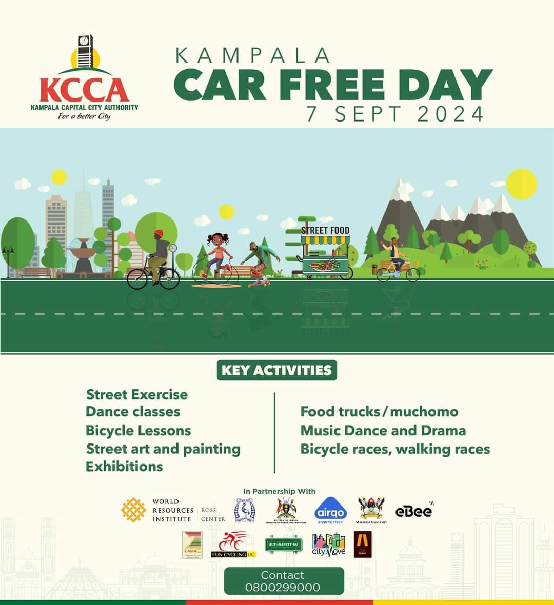 KCCA is planning another Kampala Car free day on the 7/09/2024.  We shall close off Buganda Road and city square roads to vehicle traffic and allow people to enjoy the road space for other activities including play with an aim to promote breathable air by reducing vehicles