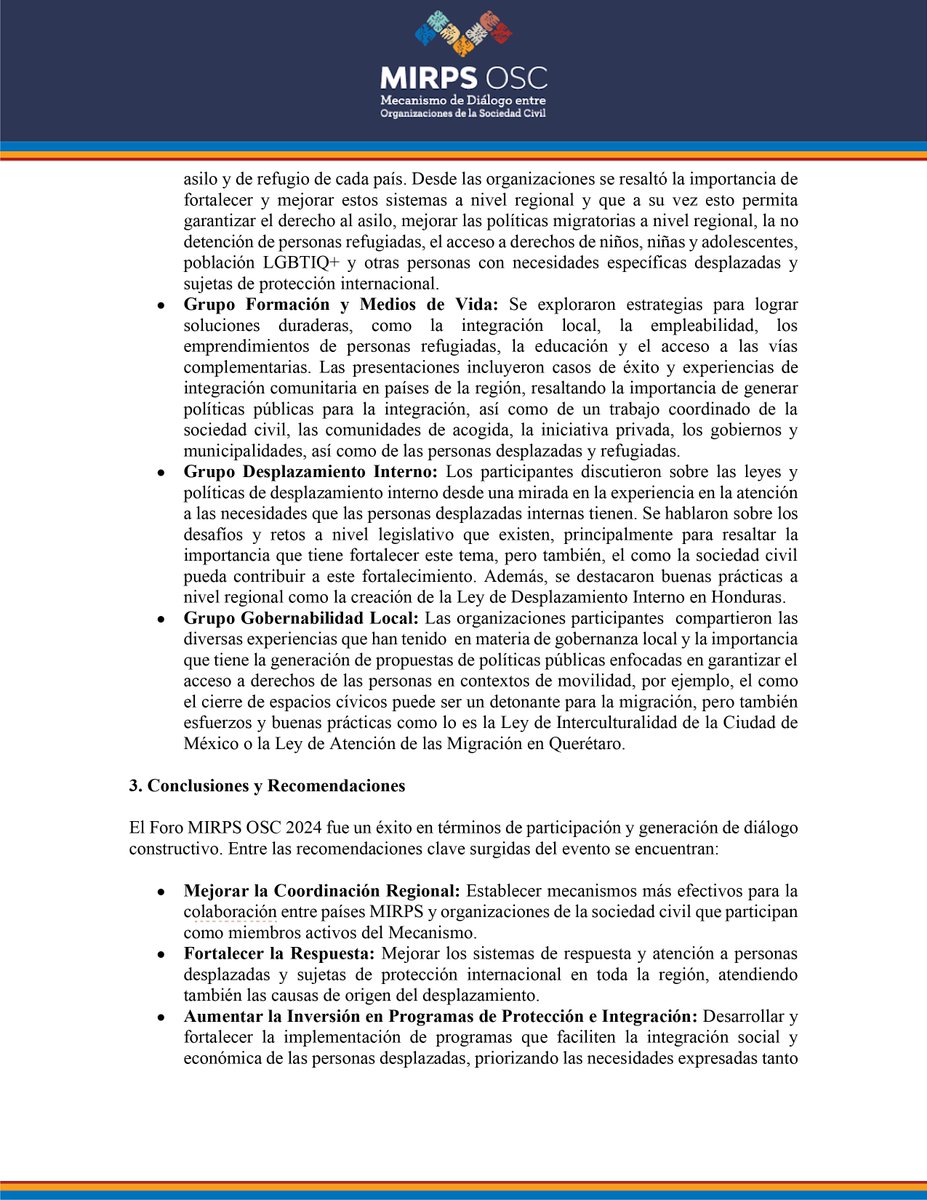OSCMirps's tweet photo. Los días 22 y 23 de julio se realizó el FORO MIRPS OSC 2024, compartimos una relatoría con lo más relevante durante el evento, así como las principales conclusiones del mismo. 😀 https://t.co/3QRVKeTFnE