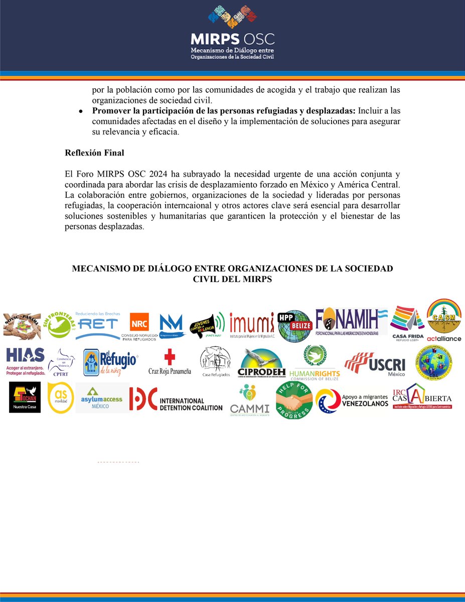 OSCMirps's tweet photo. Los días 22 y 23 de julio se realizó el FORO MIRPS OSC 2024, compartimos una relatoría con lo más relevante durante el evento, así como las principales conclusiones del mismo. 😀 https://t.co/3QRVKeTFnE
