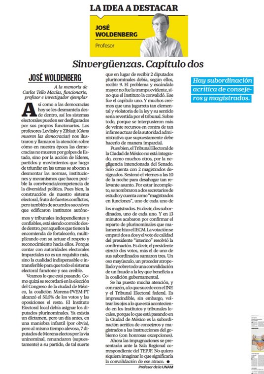 ferbelaunzaran's tweet photo. Deben leer a José Woldenberg, este robo en despoblado conavlidado por el @iecm y el @TECDMX debiera ser un escándalo nacional.

Sinvergüenzas. Capítulo dos https://t.co/iOBr9ICqXi