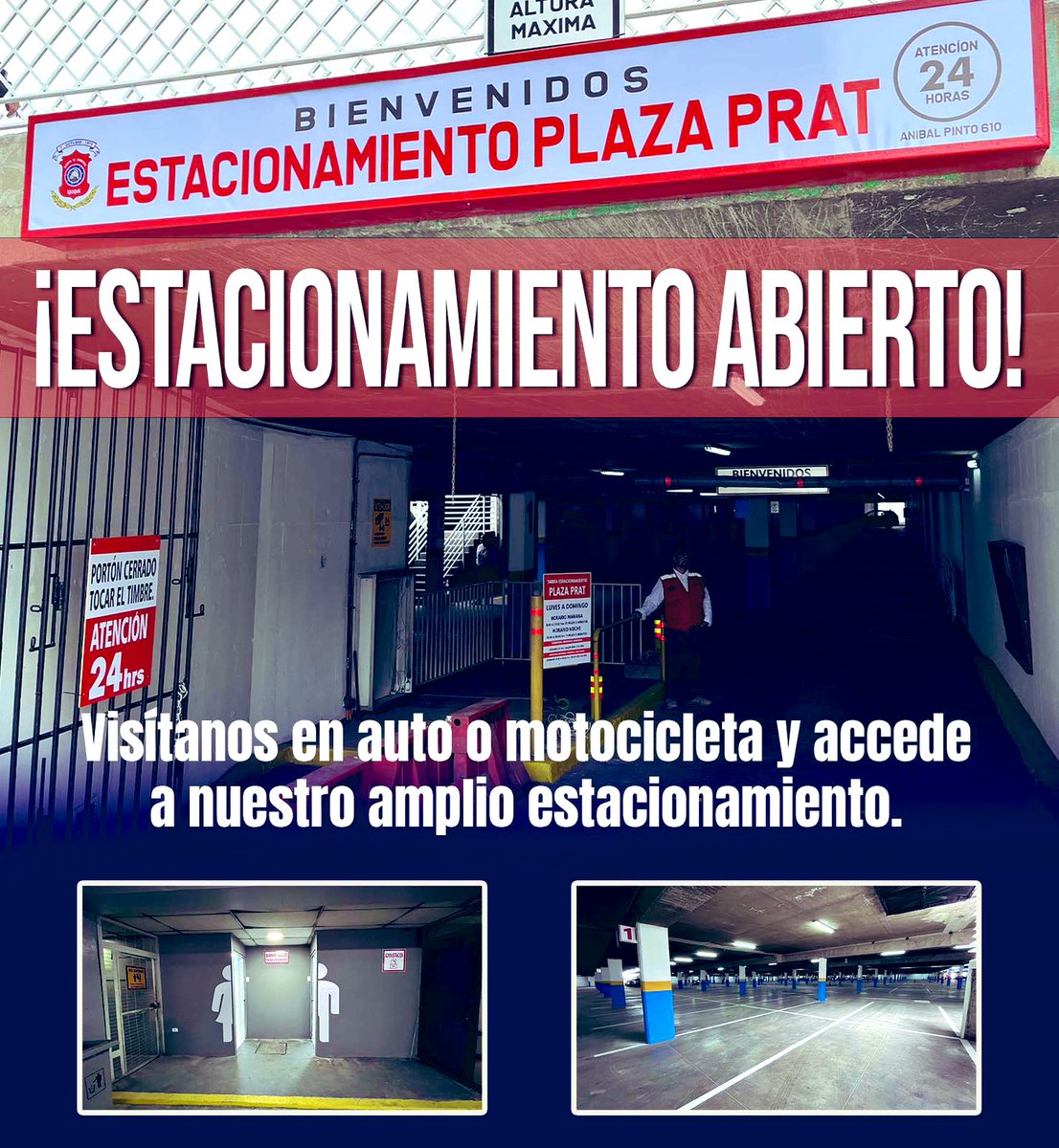 Se informa a la comunidad que el estacionamiento subterráneo de Plaza Prat hoy ha iniciado su funcionamiento bajo la administración de Bomberos de Iquique. ¡Visítanos! #Iquique