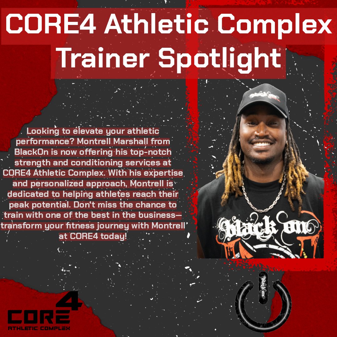 Highlighting Montrell Marshall from BlackOn, one of our standout trainers at CORE4 Athletic Complex! 💪 With his exceptional strength and conditioning expertise, Montrell is here to help you achieve your fitness goals. Train with the best and elevate your performance!