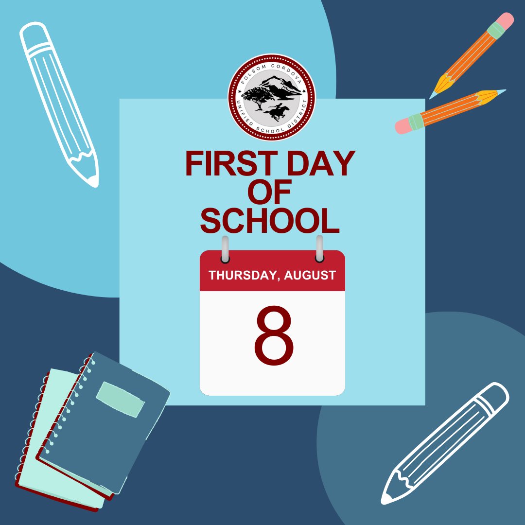 Folsom Cordova USD (@folsomcordova) on Twitter photo ๐
๐๐๐๐ ๐๐๐ฅ๐๐จ๐ฆ๐๐ฌ ๐๐ญ๐ฎ๐๐๐ง๐ญ๐ฌ ๐๐๐๐ค ๐ญ๐จ ๐๐๐ก๐จ๐จ๐ฅ ๐จ๐ง ๐๐ฎ๐ ๐ฎ๐ฌ๐ญ ๐
We are excited to welcome students, staff, and families to campus for the first day of school on Thursday, August 8. Visit fcusd.org for the latest FCUSD news & updates. ๐
๐๐๐๐ ๐๐๐ฅ๐๐จ๐ฆ๐๐ฌ ๐๐ญ๐ฎ๐๐๐ง๐ญ๐ฌ ๐๐๐๐ค ๐ญ๐จ ๐๐๐ก๐จ๐จ๐ฅ ๐จ๐ง ๐๐ฎ๐ ๐ฎ๐ฌ๐ญ ๐
We are excited to welcome students, staff, and families to campus for the first day of school on Thursday, August 8. Visit fcusd.org for the latest FCUSD news & updates.