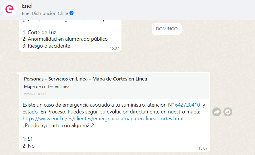 javier_chapa2's tweet photo. @Enel_Informa_CL @SEC_cl @Muni_LasCondes @danielapenaloza ENEL entrega número de caso para nuestro edificio (adjunto imagen día a día), hoy no existe (llamé a servicio al cliente) y asignaron otro número con menor prioridad del anterior y con atención el Jueves, 1 semana sin luz! https://t.co/8vGyfJuDRO
