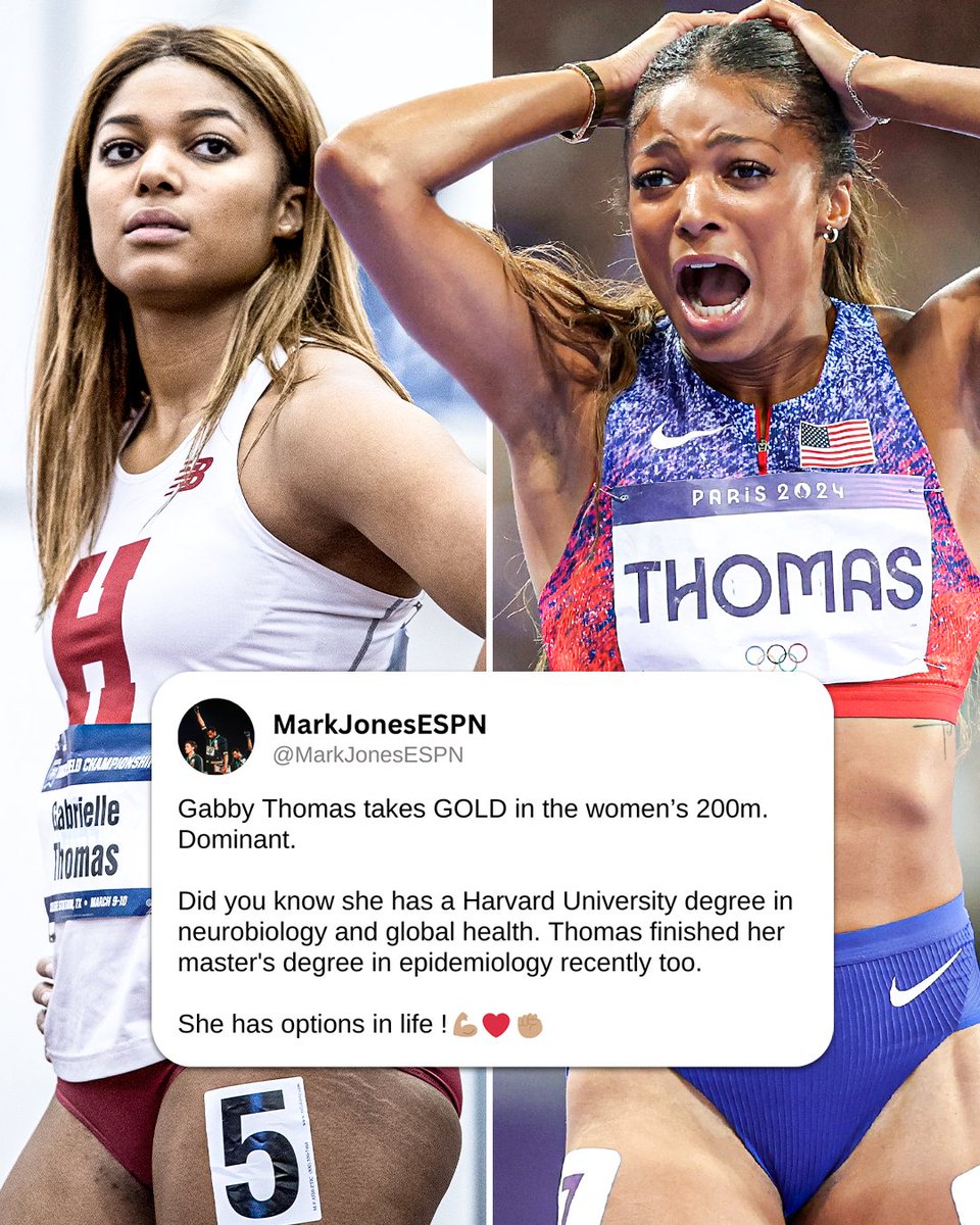 From graduating Harvard at 22 years-old to winning gold at 27 🔥 

Gabby Thomas is living her best life 👏 

(h/t <a href="/MarkJonesESPN/">MarkJonesESPN</a>)