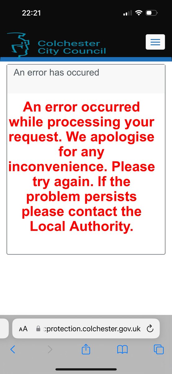 langhamhmfair's tweet photo. @yourcolchester @Tendring_DC trying to report a safety concern but received this error. Please advise https://t.co/kwOEBpB2Z6