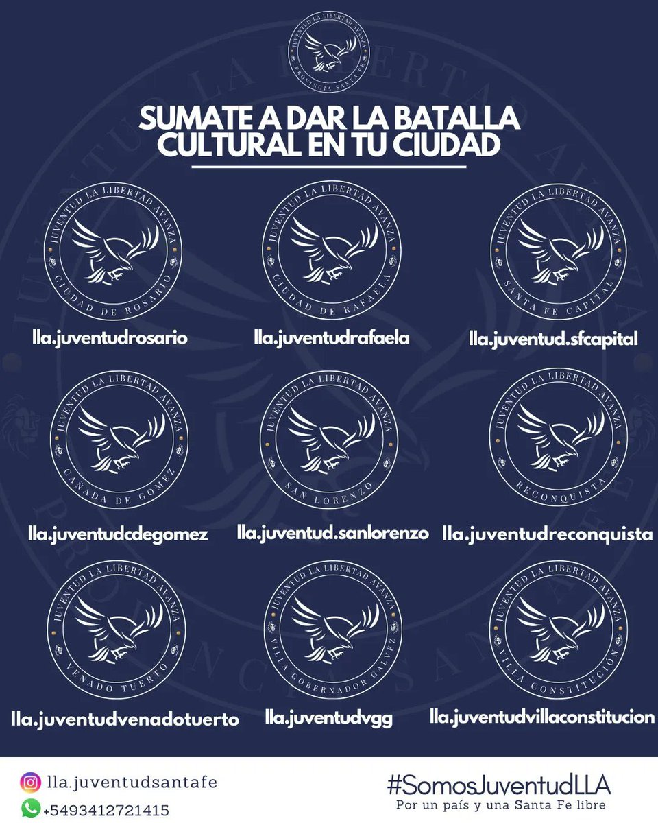 jllasantafe's tweet image. ¡BIENVENIDOS A NUESTRA CUENTA DE X!
Somos la juventud oficial de @LLibertadAvanza en la Provincia de Santa Fe y junto al presidente @JMilei y a nuestra diputada nacional @romidiezok te invitamos a sumarte para dar la batalla en nuestra provincia.
También podes seguirnos acá:…