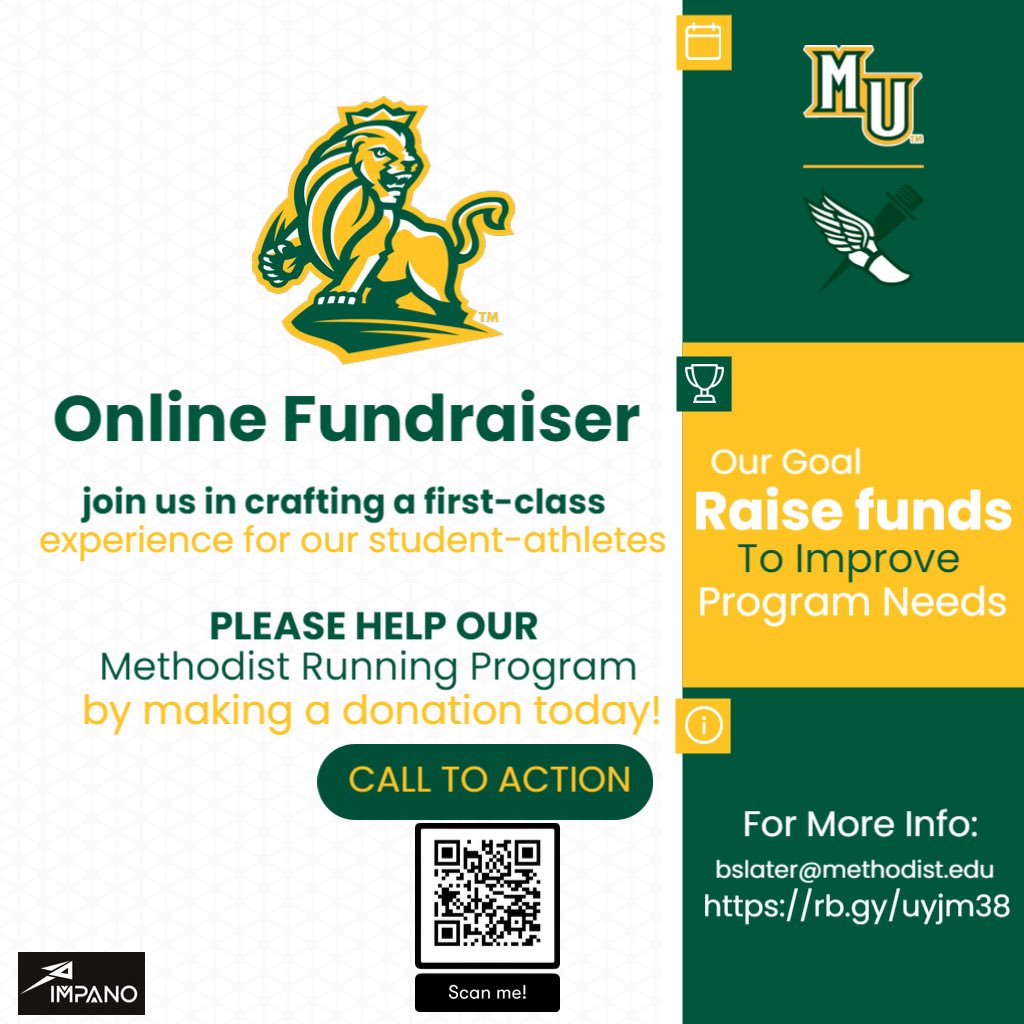 Help us nurture young athletes by donating to our cross country track and field program. Your contributions fund essential equipment, training, competition travel.

🌟 Why Donate?
- Nurture Talent
- Build Confidence
- Create Opportunities

- Donate Online: donate.methodist.edu/track/
