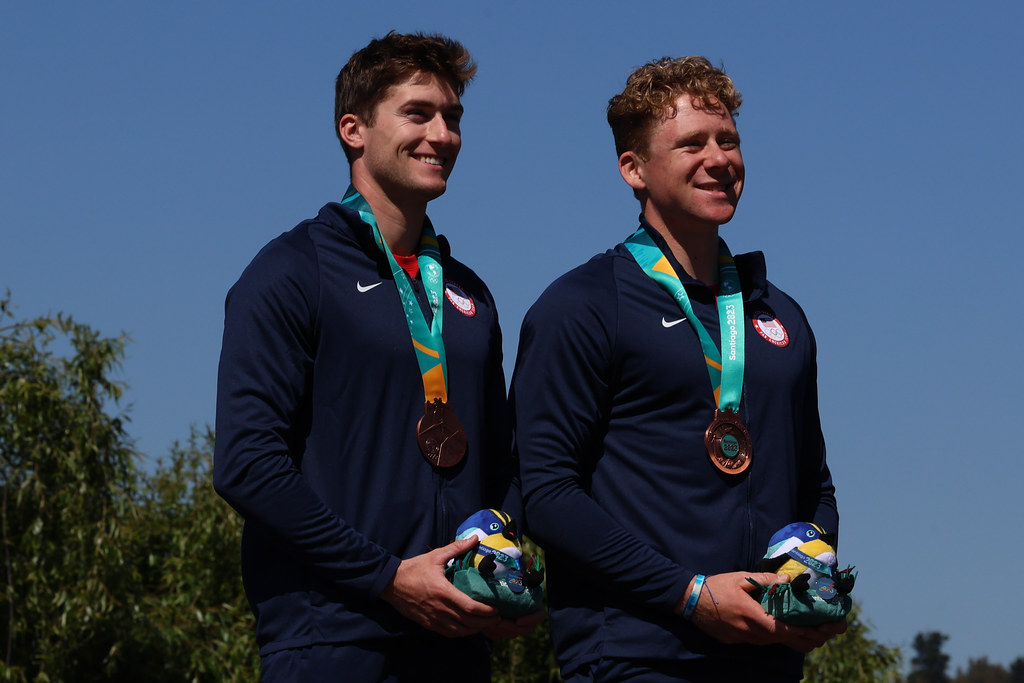 UW's tweet photo. Two Huskies are making their Olympic debut in Paris! 🇫🇷
Jonas Ecker is a current marine biology major &amp; Aaron Small just finished his degree in oceanography. 
Neither are varsity athletes, but they just qualified for the semifinals in sprint kayak doubles.
#Paris2024 #GoHuskies https://t.co/RLTlJaQLte