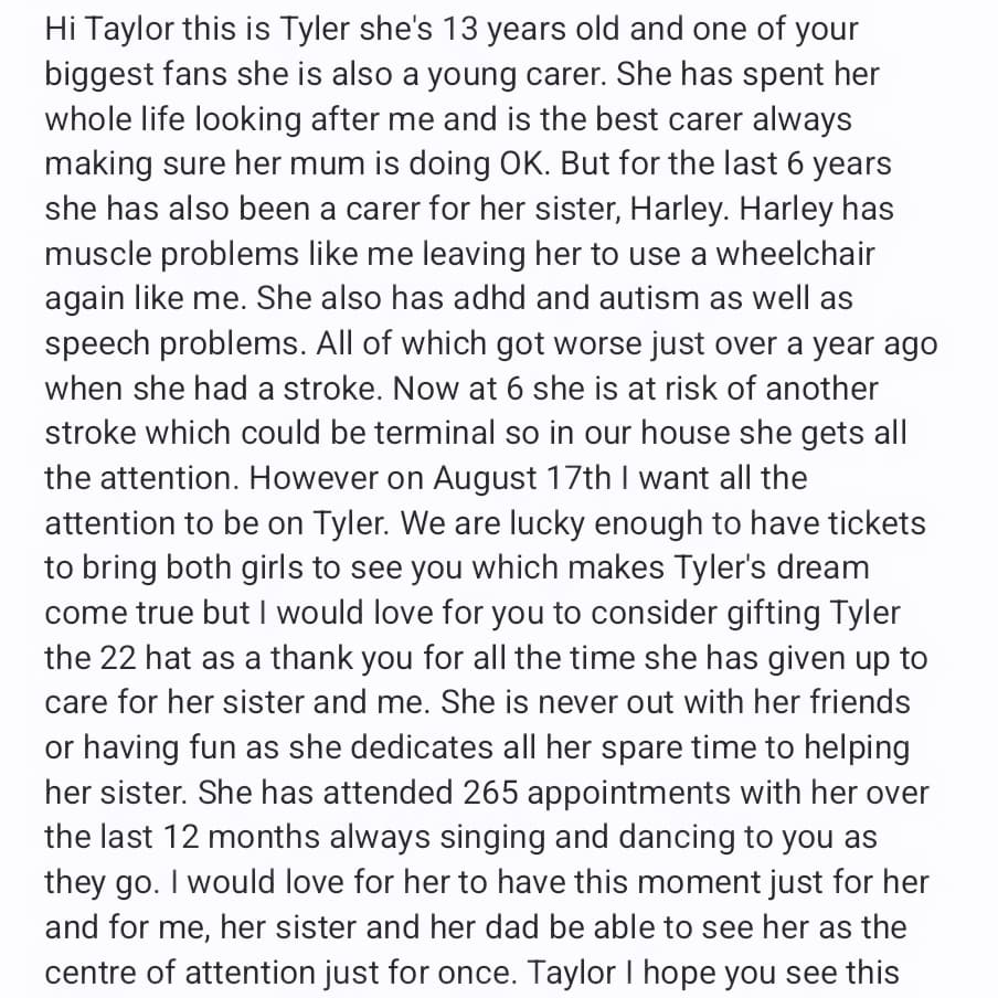 Dwsphotography's tweet image. @taylornatoin13 @taylorswift13 Please if you see this could you consider giving Tyler the 22 hat on August 17th. I belive she really deserves it and I hope you do too.