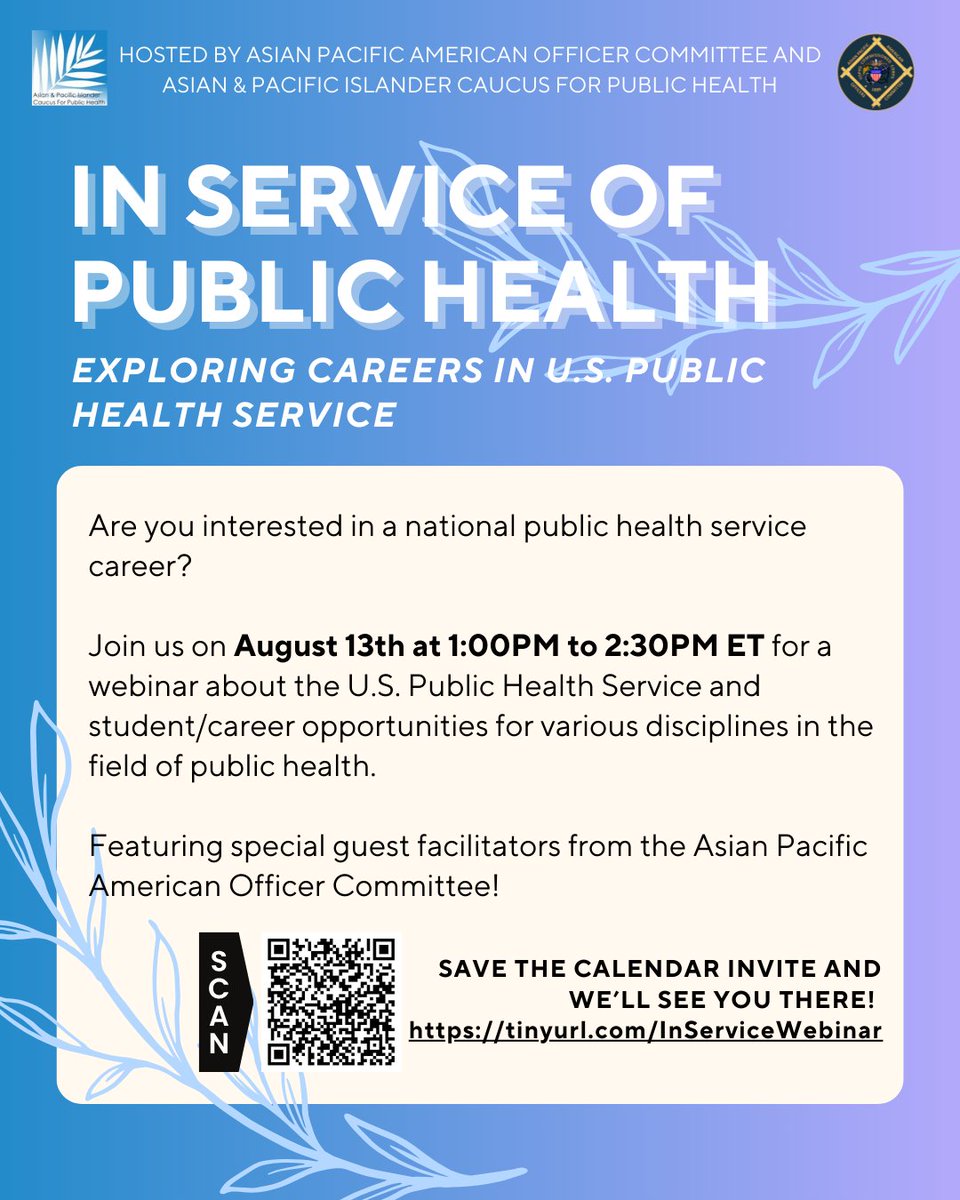 We are excited to share that we are co-hosting a webinar with the U.S. Asian Pacific American Officer Committee next week on Tuesday, August 13th at 1PM to 2:30PM ET!

To register, go to: tinyurl.com/InServiceWebin… and we will see you there!