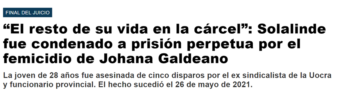HoracioCabak's tweet photo. Acaban de dictarle perpetua al sindicalista de la UOCRA de San Luis, Juan Carlos Solalinde, por asesinar a su mujer .
No la quisieron escuchar cuando denunciaba ser golpeada, porque a su pareja lo protegía Rodriguez Saa.
En el juicio todos los testigos hablan de la violencia que ejercía,  que le pegaba y hasta llegó a violarla mientras le apuntaba con un arma.
Otra victima del poder politico.
Fernández, Alperovich, Espinoza, Rodriguez Saa....
¿Coincidencia?...