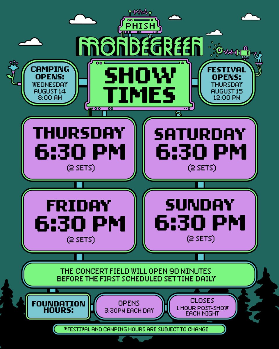 Set times + hours have been updated! The festival grounds open on Thursday at Noon and will stay open all weekend. The Concert Field will now open 90 minutes before the first scheduled set time daily. Foundation will open at 3:30PM daily.