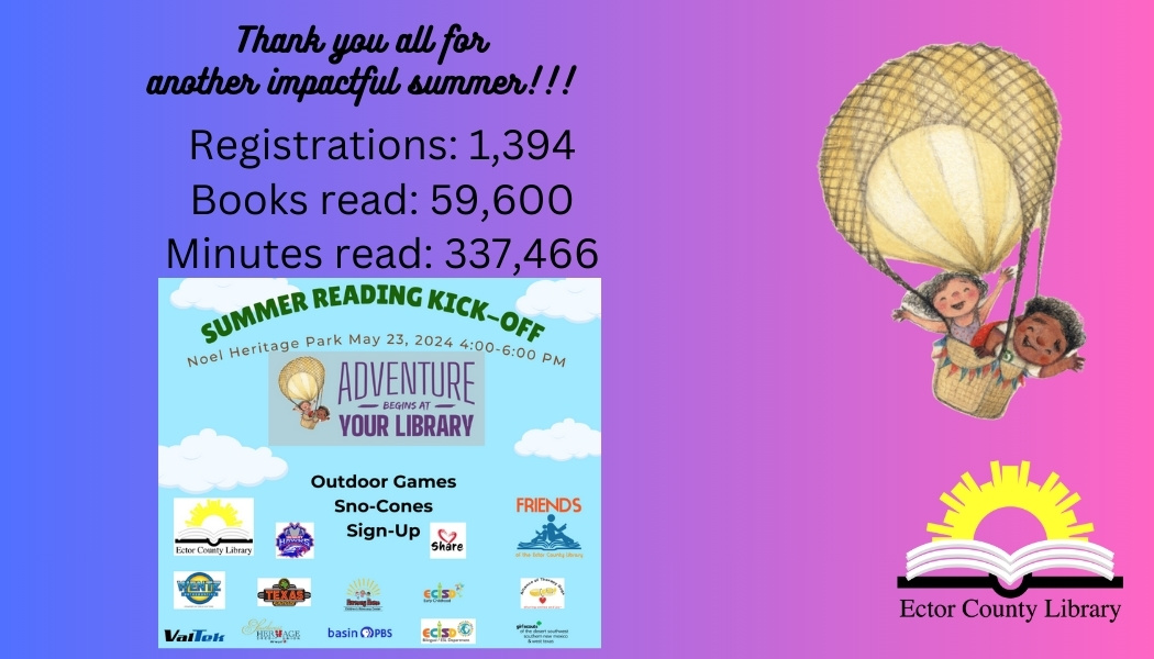 EctorCoLibrary's tweet image. Well, we hope y&apos;all enjoyed your adventures! Rumor has it the Children&apos;s Department and Teen/YA are already planning next summer&apos;s events!!! Ector County Library Southwest History &amp;amp; Genealogy  #infographicsdesign #summerreadingprogram2024 #adventurebeginsatyourlibrary☀️📚