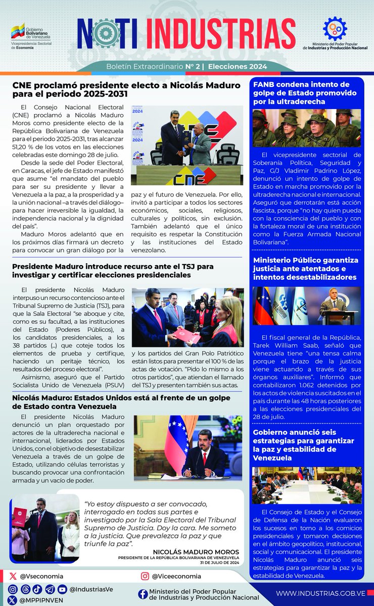 📰  𝐍𝐎𝐓𝐈 𝐈𝐍𝐃𝐔𝐒𝐓𝐑𝐈𝐀𝐒. 8vo. Edición  📰

Descárgalo aquí ➡️ bit.ly/4dvGULp

Mantente informado de todas las actividades de la Vicepresidencia Sectorial de Economía y del Ministerio del Poder Popular de Industrias y Producción Nacional 📈⚙️🇻🇪