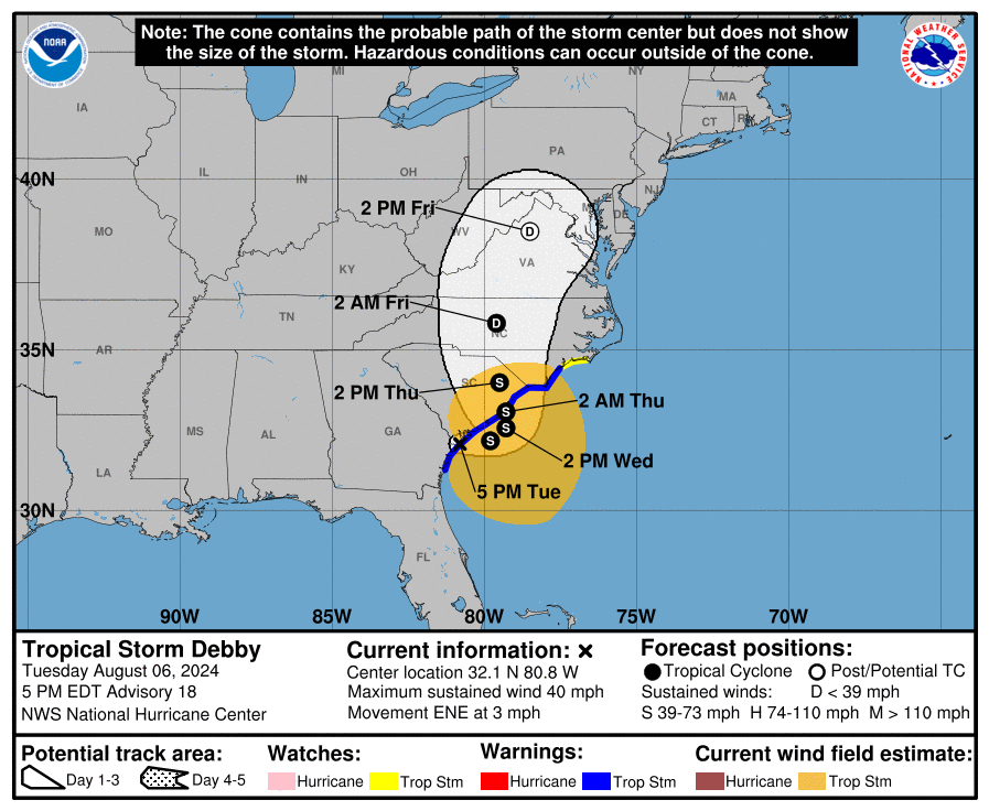 Tropical Storm Debby continues to cause bands of moderate to heavy rain ...