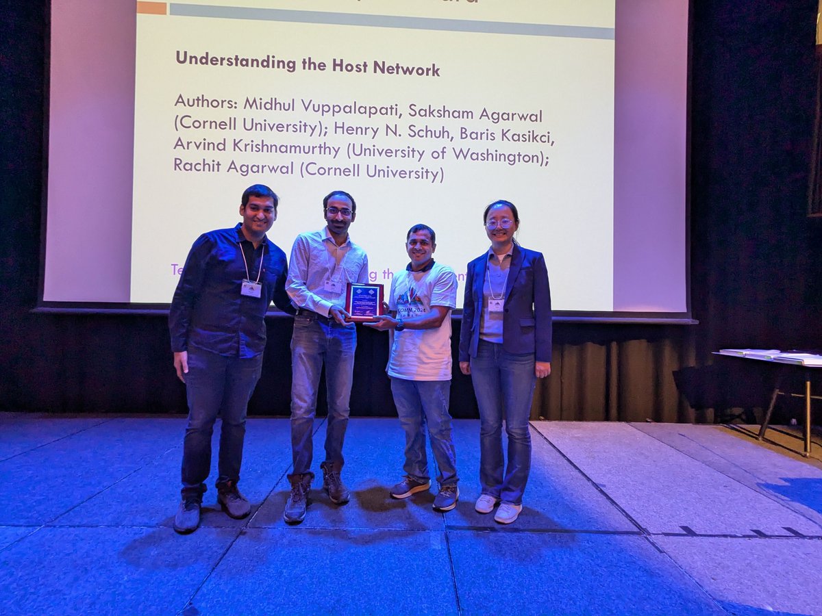 Cornell Networked and Operating Systems Group (@cornell_nos) on Twitter photo Exciting stuff!
"Understanding the Host Network" paper from the Cornell Networked and Operating Systems group and the UW collaborators wins SIGCOMM'24 best student paper award! <a href="/Cornell/">Cornell University</a> <a href="/ACMSIGCOMM/">ACM SIGCOMM</a> #sigcomm24
Here is the full paper: cs.cornell.edu/~ragarwal/pubs… Exciting stuff!
"Understanding the Host Network" paper from the Cornell Networked and Operating Systems group and the UW collaborators wins SIGCOMM'24 best student paper award! <a href="/Cornell/">Cornell University</a> <a href="/ACMSIGCOMM/">ACM SIGCOMM</a> #sigcomm24
Here is the full paper: cs.cornell.edu/~ragarwal/pubs…