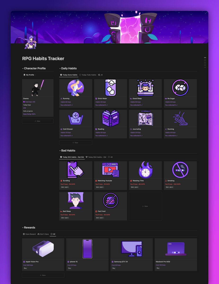 osama_latrache's tweet image. 42 hours Giveaway 🚨 

I made tracking your habits, building good ones and removing bad ones more enjoyable with the RPG Habits Tracker. Normally cost $9.99 but I'm giving it for free 

To get it:

Like, RT and Comment "RPG"