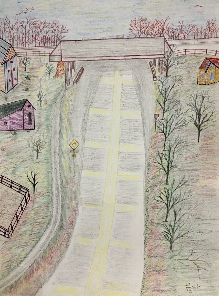 kjk3020's tweet photo. My Pencil drawing with pastel colors. Aerial view of the trail to wetlands. #pastelcolors #joggingtrail #houses #underpass #overheadbridge #autumn #birds #traffic #art https://t.co/qusSh1vgxB
