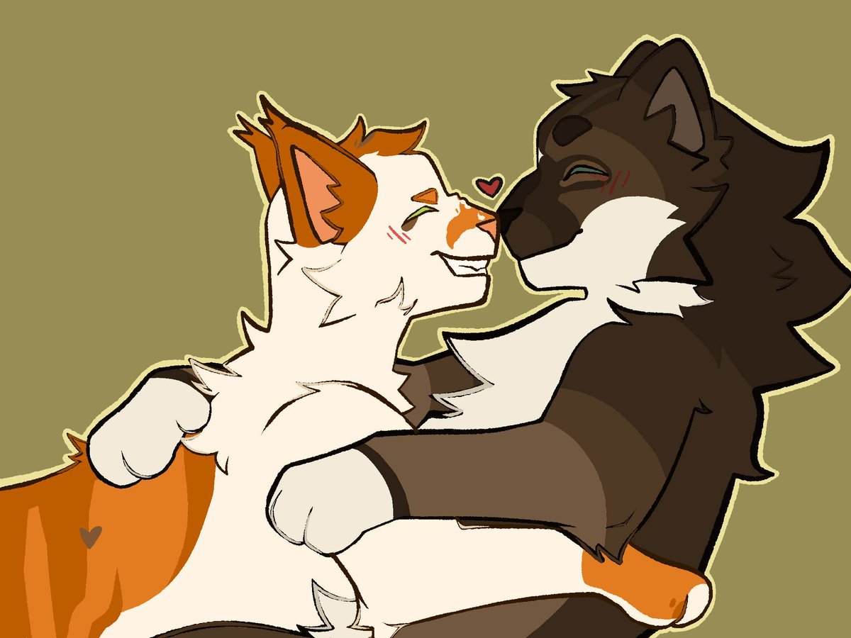 pineapplebech's tweet image. Forgot to post this earlier but here’s me and my boyfriends ocs again🤭 #warriorcatsart #warriorcatsoc