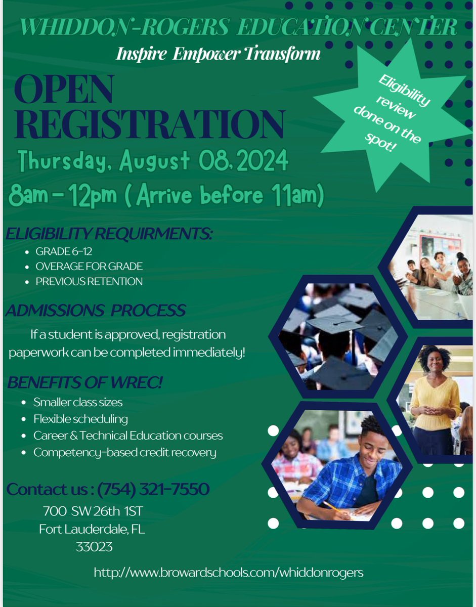 WhiddonRogers's tweet photo. Open Registration this Thursday, August 8th 2024

Whiddon Rogers Education Center
700 SW 26th Street
Ft. Lauderdale FL 33023

#wreceagles https://t.co/LADhzaSpSX