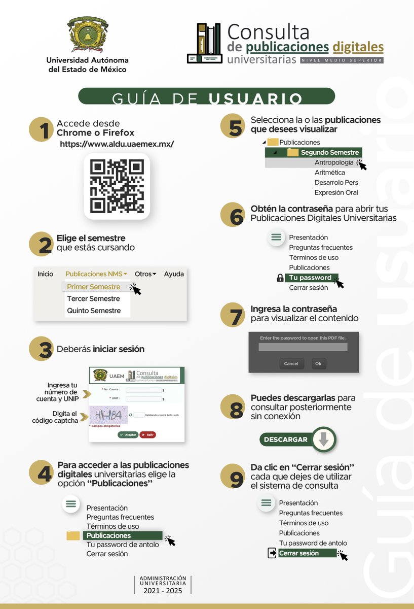 UAEM_MX's tweet photo. 🖥️ ¿Eres estudiante de bachillerato y quieres adquirir los libros de texto en formato digital?

Te compartimos esta guía de usuario. Publicaciones digitales disponibles en 👉🏻 https://t.co/0DoEZUsdgv

#SomosUAEMéx 💚 💛 https://t.co/KXH0CSkFBj