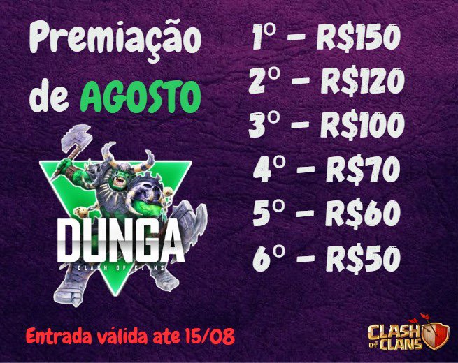 Premiação de agosto do push do Dunga 🔥

DUNGA: link.clashofclans.com/pt?action=Open…