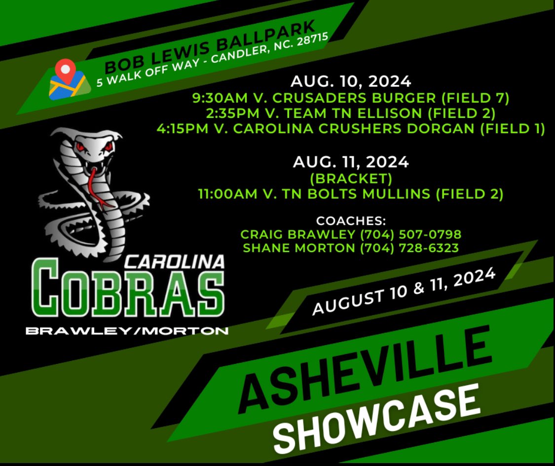 BrawleyCobras's tweet photo. Back at it again in Asheville this weekend!  Let’s do this! @CCobrasMorton @CarolinaCobras_ https://t.co/Ivc78gTxPy