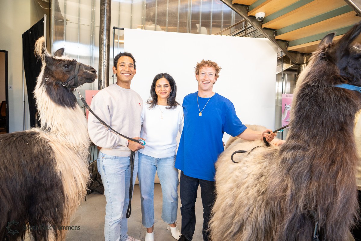 South Park Commons (@southpkcommons) on Twitter photo No better way to finish the SPC-<a href="/Meta/">Meta</a> Llamathon, celebrate the release of new <a href="/AIatMeta/">AI at Meta</a> Llama models, and dive into <a href="/finkd/">Mark Zuckerberg</a>’s founder mindset than to host Mark Zuckerberg at SPC!
Along with some special guests. 🦙🦙🦙 No better way to finish the SPC-<a href="/Meta/">Meta</a> Llamathon, celebrate the release of new <a href="/AIatMeta/">AI at Meta</a> Llama models, and dive into <a href="/finkd/">Mark Zuckerberg</a>’s founder mindset than to host Mark Zuckerberg at SPC!
Along with some special guests. 🦙🦙🦙