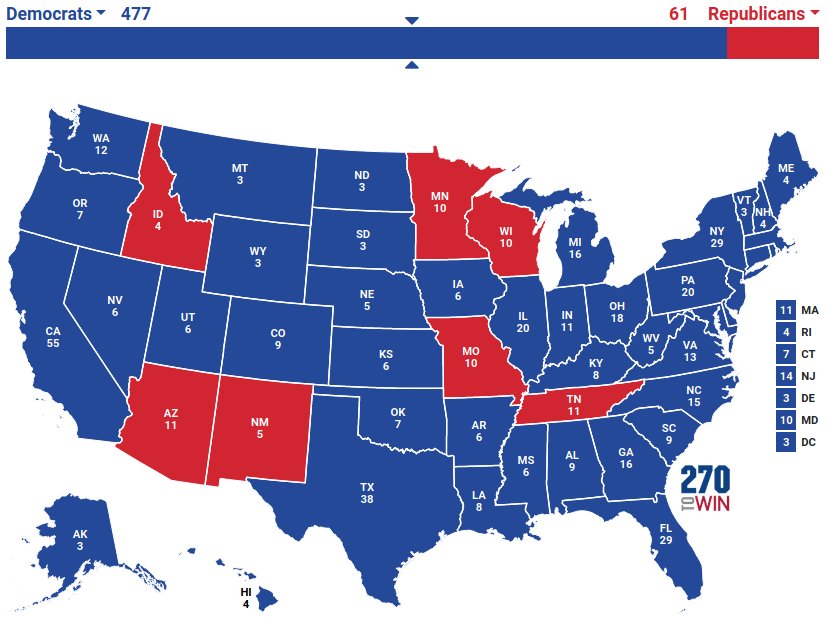 yhdistyminen's tweet image. The electoral map after Walz calls Vance a couch fucker on live TV