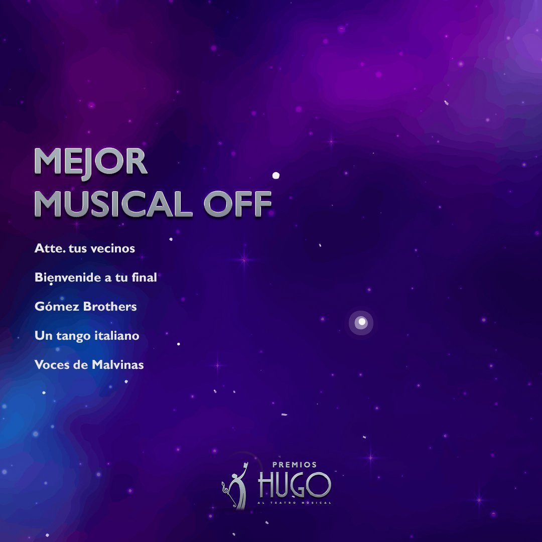 Nominaciones a MEJOR MUSICAL OFF
Premios Hugo - Temporada 2023-2024

#premioshugo #premios #teatromusical #teatro #espectaculos
#musicaltheatre #awards #shows