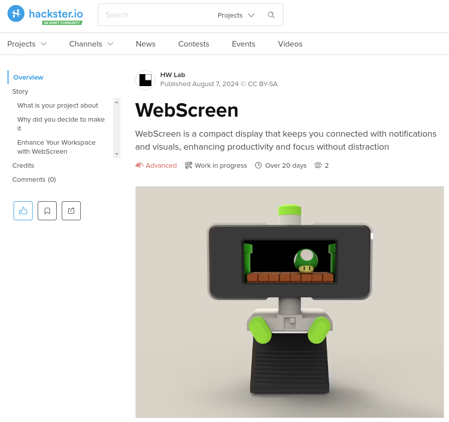 hwmedialabllc's tweet image. 🚀 Exciting news! We've just launched our first project on @Hacksterio , featuring WebScreen. We would love to hear your thoughts and feedback on our innovative peripheral. Please visit the link below and let us know what you think: hackster.io/hw-lab/webscre…
#WebScreen #Hackster
