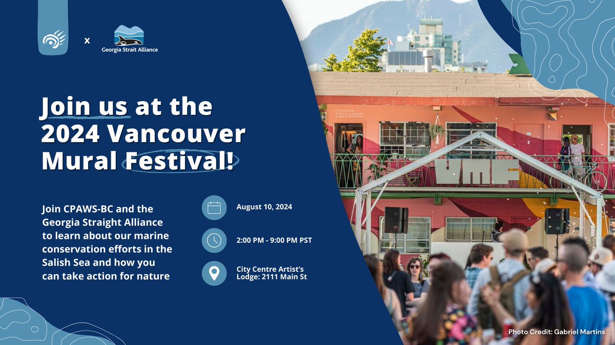 No plans this weekend? Why not join us and <a href="/GeorgiaStraitBC/">Georgia Strait Alliance</a> at the 2024 <a href="/vanmuralfest/">Vancouver Mural Festival</a>!🖼️

📅 August 10
⏰2 pm - 10 pm PST
📍2111 Main Street, Vancouver

Don't miss a great day of #art, #education and #community fun🥰

#VMF #VancouverMuralFestival #CPAWSBC #CPAWS #SalishSea #Ocean
