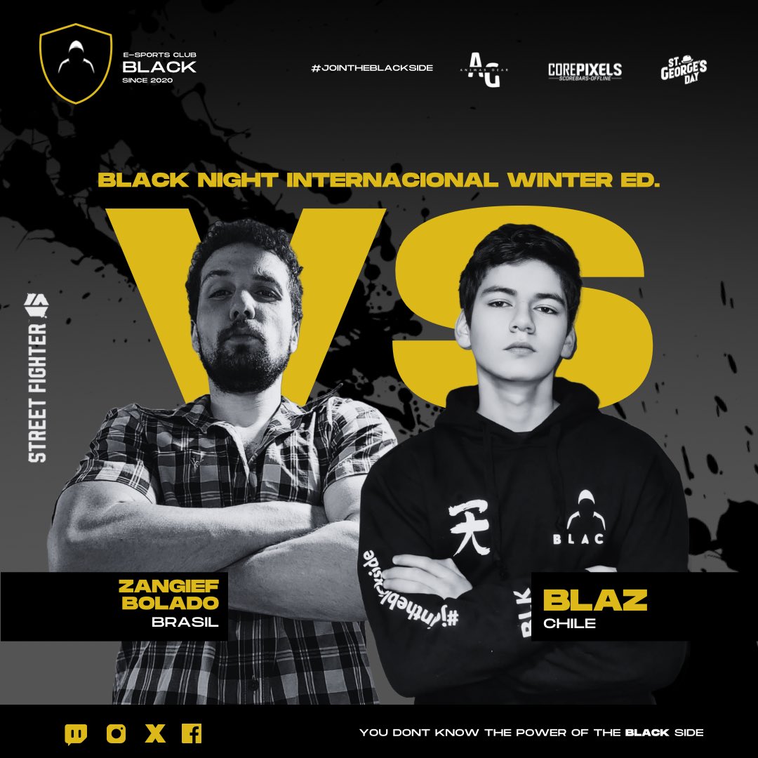 blackesportsfgc's tweet image. Hoy en nuestro canal twitch.tv/blackteamespor… #BlackNight duelos ft5 #StreetFighter6 con jugadores de Chile/Argentina/Brasil

- @Padgar0 🆚 @KomanCl 
- @3Playleo 🆚 #Kraid
- @Blk_Mega 🆚 @jovenhou 
- @blk_craime 🆚 @AtmaCL_ 
- @BoladoZangief 🆚 @DerekBlaz11 

21h Chi 22h Bra
