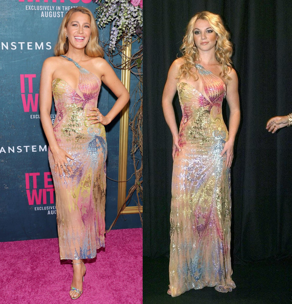 JarettSays's tweet photo. Blake Lively pays tribute to thee Britney Spears by wearing this iconic Versace gown Britney wore in 2002 https://t.co/zCvNsWrJDe