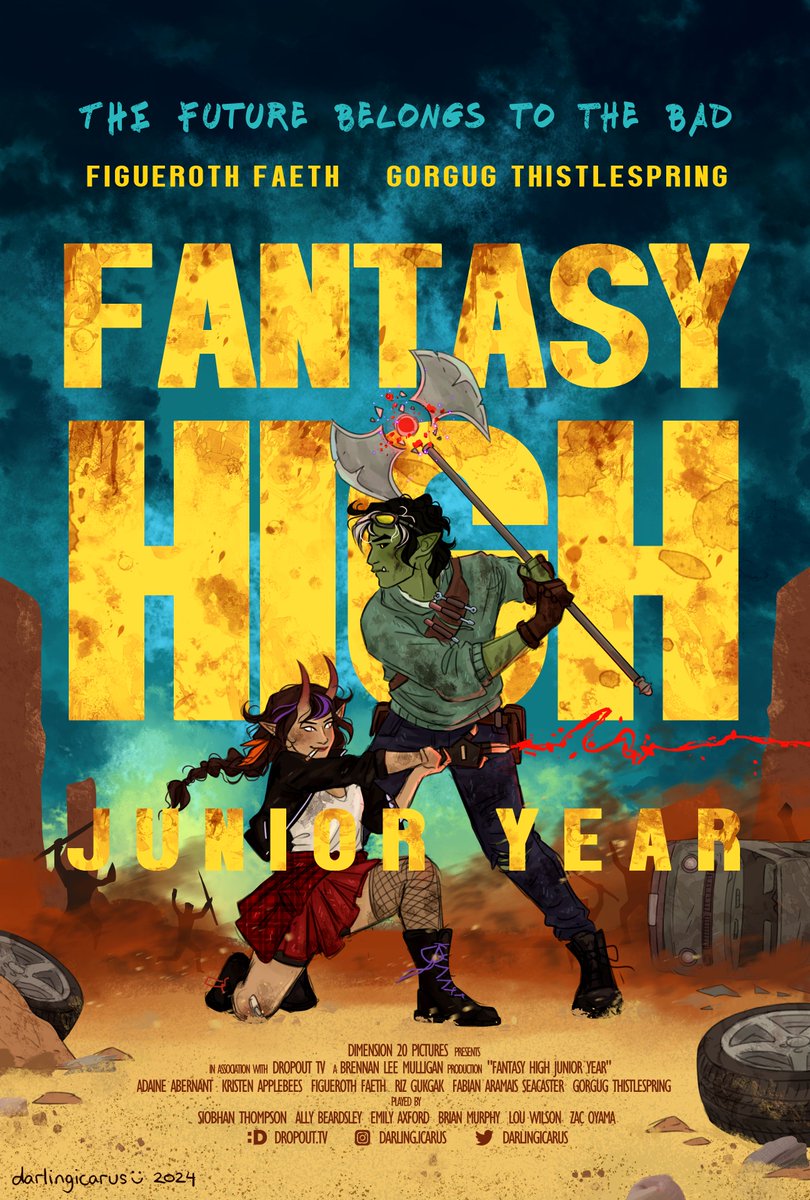 my piece for That's Cinema! a Movie Poster Redraw Zine 🎬 couldn't resist doing Mad Max Fury Road. made as part of this year's <a href="/d20zinejam/">D20 ZINE JAM ❤️✏️</a> ✨

#fantasyhigh #D20ZineJam24 #dimension20 #art