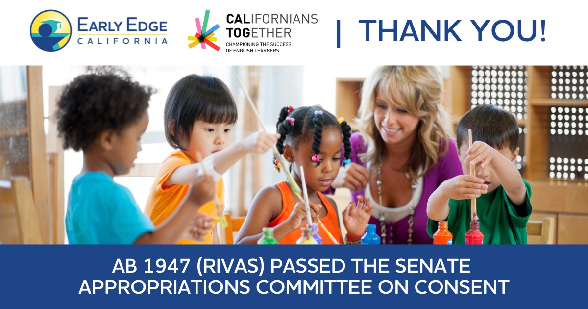 EarlyEdgeCA's tweet photo. Our sponsored bill #AB1947 passed the Senate Appropriations Committee on consent! 🎉 Thank you to Chair @CASenCaballero & committee members for supporting this critical legislation that will #SupportDLLs. It now heads to the Senate Floor. https://t.co/HP89klCXey @LuzRivas @CalTog https://t.co/Ae8JHQPqDz