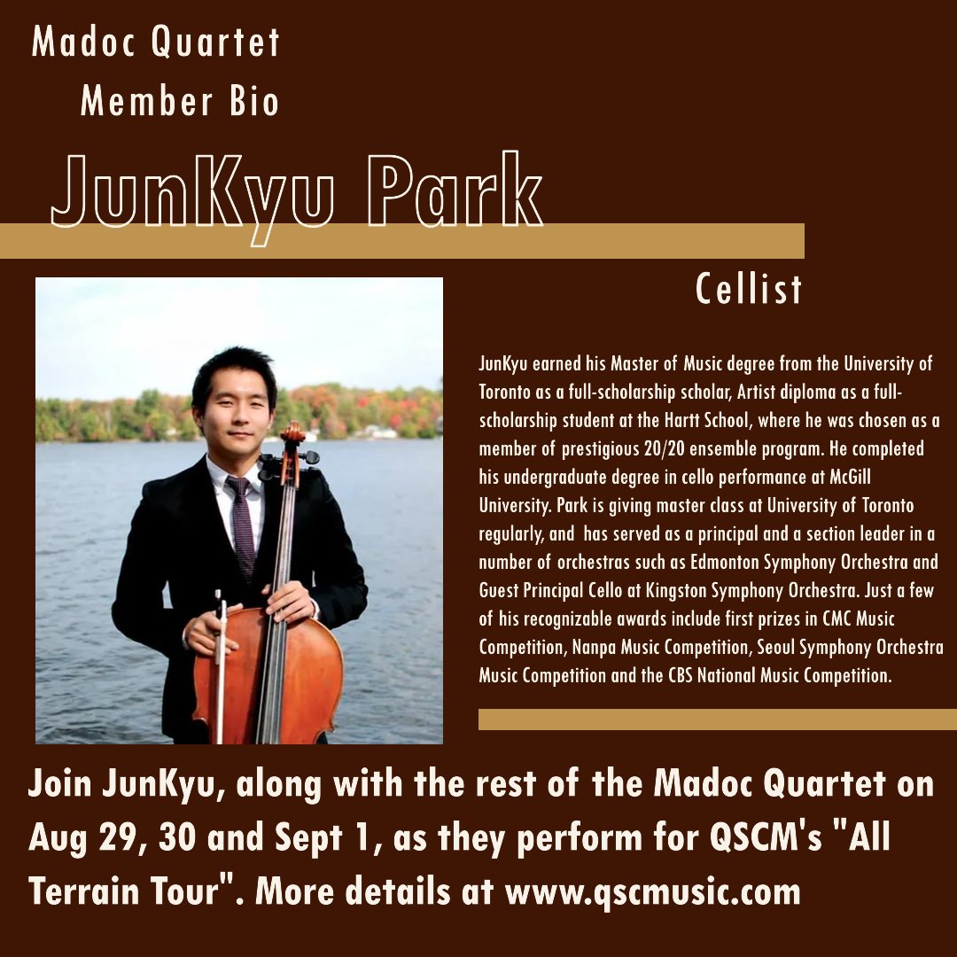 I hope everyone was able to enjoy last nights broadcast of Classical Pirate Radio hosted by the Madoc Quartet. Today we are releasing the 1st of 4 posts featuring a bio on each performer. You can meet the Madoc Quartet at our All Terrain Tour! Introducing JunKyu Park; <a href="/junkyupark/">융키우</a>